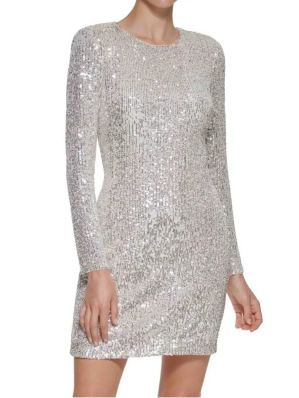 Eliza J Silver Long Sleeve Sequin Mini Dress, Party Cocktail Holiday, Size 4